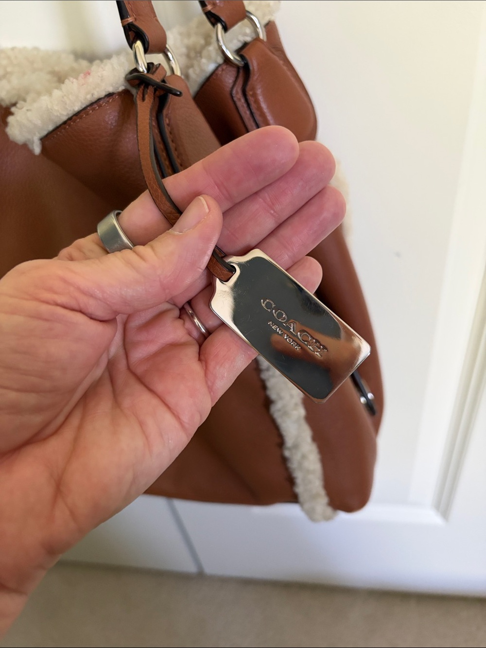 Coach Chestnut Leather Hobo with Cream Shearling Trim - Picture 5 of 13